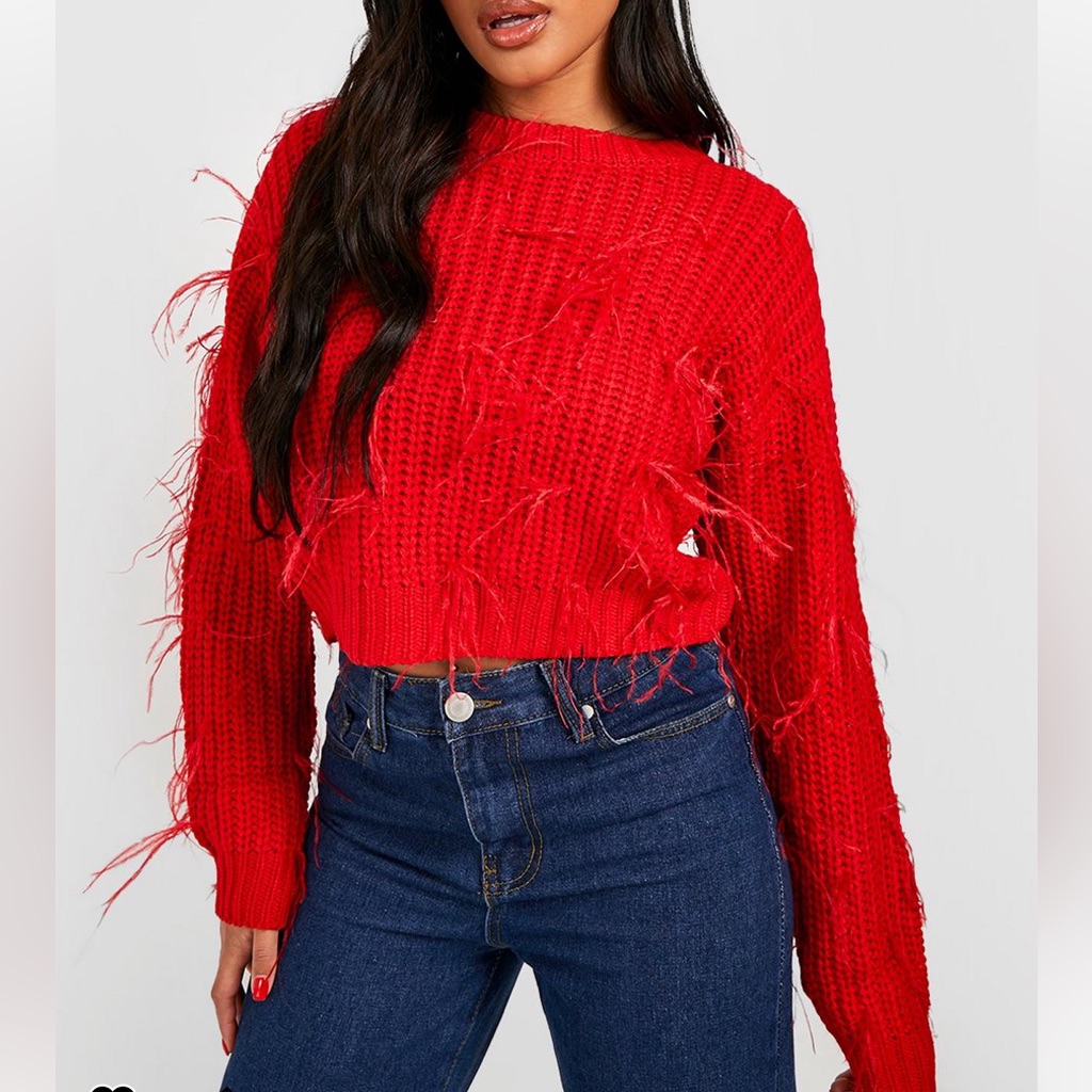 Boohoo Feather Trim Sweater